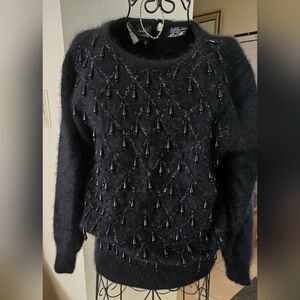Angora 40% Sweater W Elegant Beading. Sz Small.